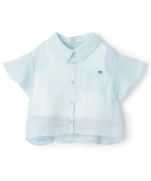 mezzo piano / メゾピアノ シャツ・ブラウス | シアーシャツ＆ロゴリブタンクトップセット（ライト ブルー）