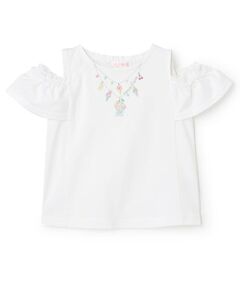 mezzo piano / メゾピアノ Tシャツ | ネックレス刺しゅう　肩開き2way半袖Tシャツ