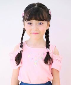 mezzo piano / メゾピアノ Tシャツ | ネックレス刺しゅう　肩開き2way半袖Tシャツ