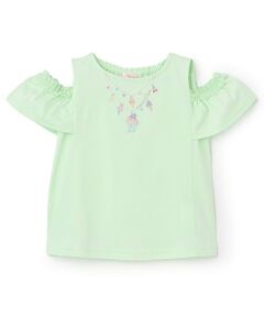 mezzo piano / メゾピアノ Tシャツ | ネックレス刺しゅう　肩開き2way半袖Tシャツ