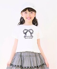 mezzo piano / メゾピアノ Tシャツ | リボンアップリケ　半袖Tシャツ