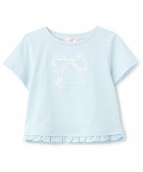 mezzo piano / メゾピアノ Tシャツ | リボンアップリケ　半袖Tシャツ（サックス）