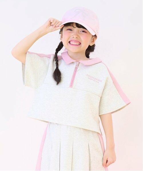 mezzo piano / メゾピアノ Tシャツ | 接触冷感　ハーフZIP　ルーズトップス（ライト グレー）