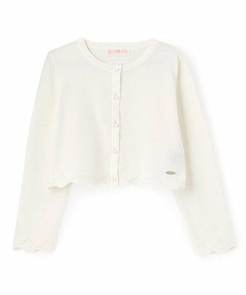 mezzo piano / メゾピアノ ブルゾン | 透かしスカラップ　ニットボレロ（オフ ホワイト）