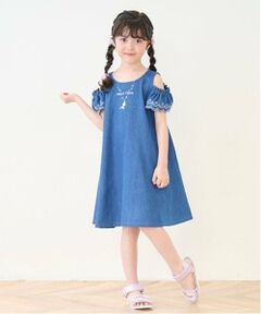 mezzo piano / メゾピアノ ミニ丈・ひざ丈ワンピース | ネックレス刺しゅう　2wayデニムワンピース