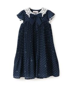 mezzo piano / メゾピアノ ミニ丈・ひざ丈ワンピース | レース衿　ドットプリーツワンピース