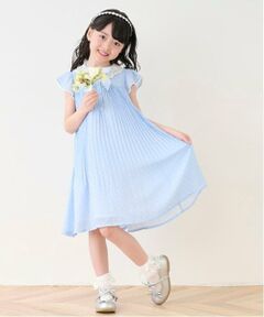 mezzo piano / メゾピアノ ミニ丈・ひざ丈ワンピース | レース衿　ドットプリーツワンピース