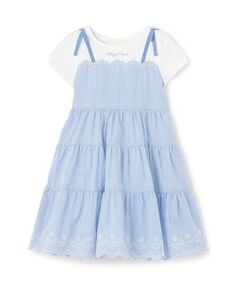 mezzo piano / メゾピアノ ミニ丈・ひざ丈ワンピース | カットワークギンガム　ドッキングワンピース