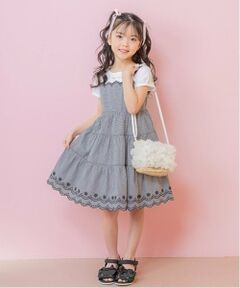 mezzo piano / メゾピアノ ミニ丈・ひざ丈ワンピース | カットワークギンガム　ドッキングワンピース