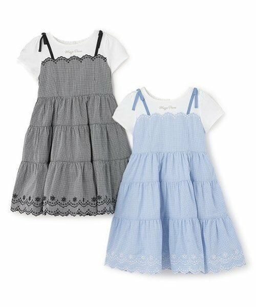 mezzo piano / メゾピアノ ミニ丈・ひざ丈ワンピース | カットワークギンガム　ドッキングワンピース | 詳細11