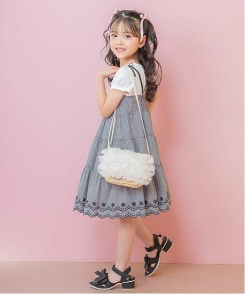 mezzo piano / メゾピアノ ミニ丈・ひざ丈ワンピース | カットワークギンガム　ドッキングワンピース | 詳細14