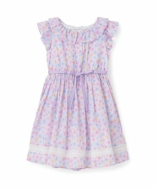 mezzo piano / メゾピアノ ミニ丈・ひざ丈ワンピース | 水彩花柄プリント　ワンピース（ピンク）