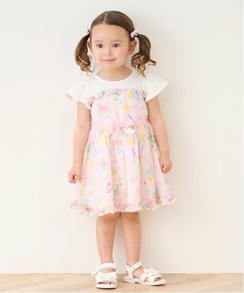 mezzo piano / メゾピアノ ミニ丈・ひざ丈ワンピース | フルーツシャーベット柄　ワンピース（ピーチ）