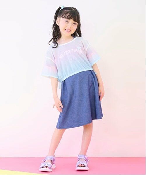 mezzo piano / メゾピアノ ミニ丈・ひざ丈ワンピース | グラデーションメッシュ＆ワンピースセット（ブルー）