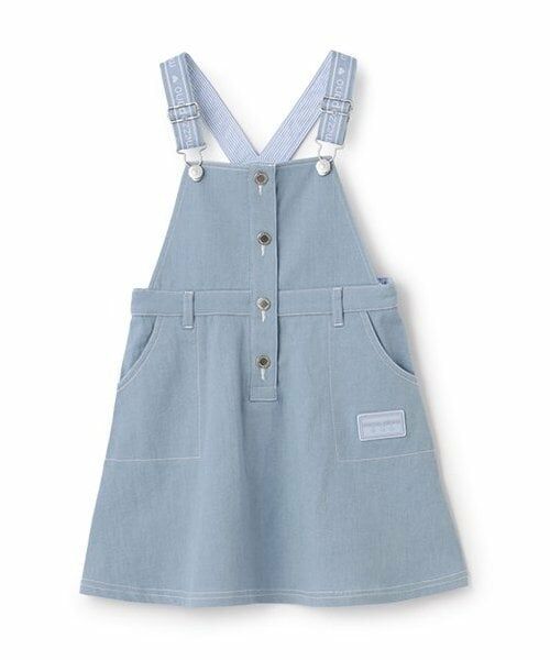 mezzo piano / メゾピアノ ミニ・ひざ丈スカート | グラデーション・デニム ロゴテープサロペットスカート(サックス)