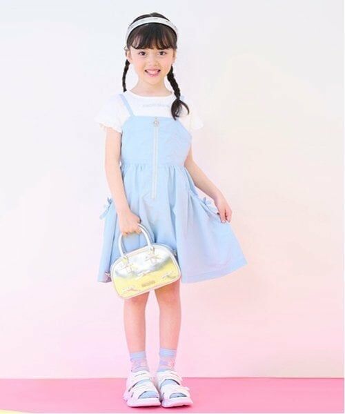 mezzo piano / メゾピアノ ミニ丈・ひざ丈ワンピース | フロントZIPキャミワンピース＆半袖Tシャツセット（サックス）