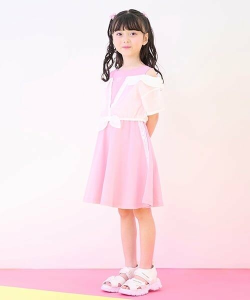 mezzo piano / メゾピアノ ミニ丈・ひざ丈ワンピース | シアーシャツ　ドッキングワンピース（ピンク）