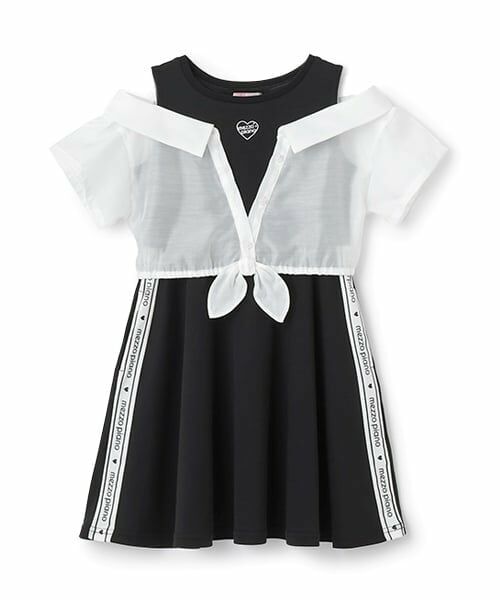 mezzo piano / メゾピアノ ミニ丈・ひざ丈ワンピース | シアーシャツ　ドッキングワンピース（黒）