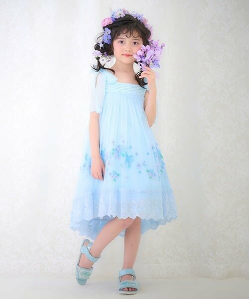 mezzo piano / メゾピアノ ドレス | 紫陽花刺しゅう　ドレス（サックス）