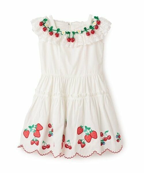 mezzo piano / メゾピアノ ミニ丈・ひざ丈ワンピース | いちご刺しゅうワンピース（白）