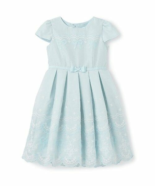 mezzo piano / メゾピアノ ミニ丈・ひざ丈ワンピース | オーガンジーリボン刺しゅうドレス（サックス）