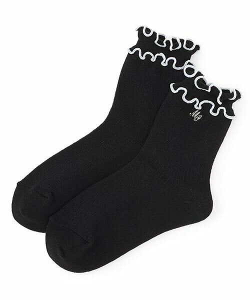 mezzo piano / メゾピアノ ソックス | ロゴ刺しゅう　メローリブソックス（黒）