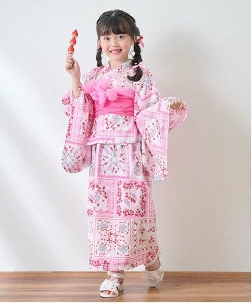 mezzo piano / メゾピアノ 着物・浴衣・小物類 | いちごハンカチ柄　浴衣（ライト ピンク）