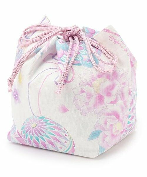 mezzo piano / メゾピアノ ポーチ | 手毬フラワー柄・水彩紫陽花柄　巾着バッグ（オフ ホワイト）