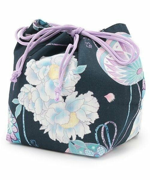 mezzo piano / メゾピアノ ポーチ | 手毬フラワー柄・水彩紫陽花柄　巾着バッグ | 詳細10