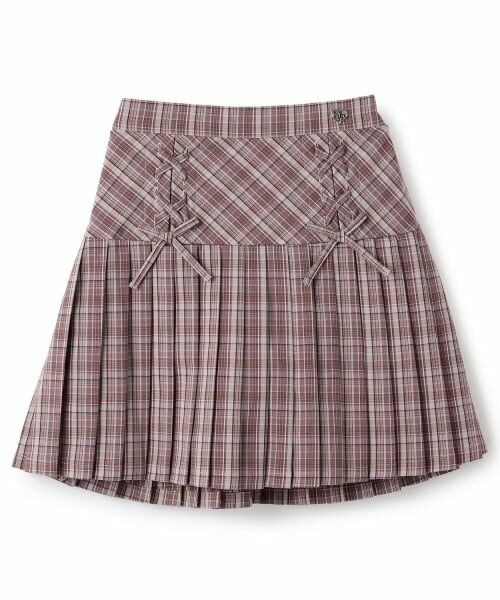 mezzo piano / メゾピアノ ショート・ハーフ・半端丈パンツ | レースアップ　チェックプリーツスカパン（茶）
