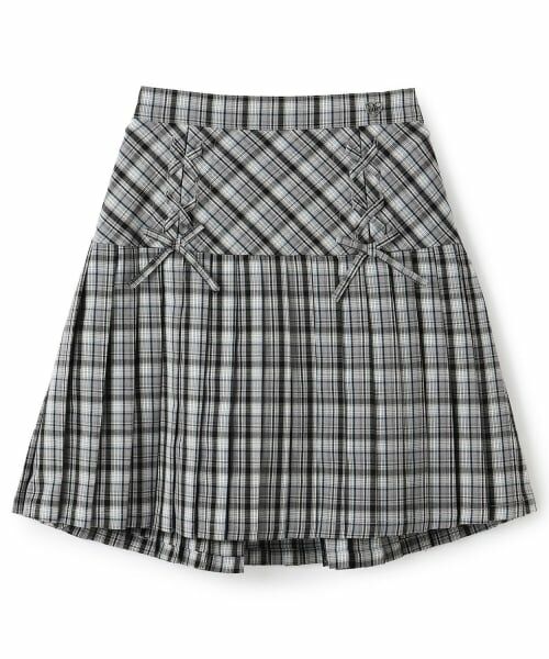 mezzo piano / メゾピアノ ショート・ハーフ・半端丈パンツ | レースアップ　チェックプリーツスカパン（黒）