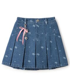 mezzo piano / メゾピアノ ショート・ハーフ・半端丈パンツ | チャームつき　抜染総柄プリント　デニムスカパン