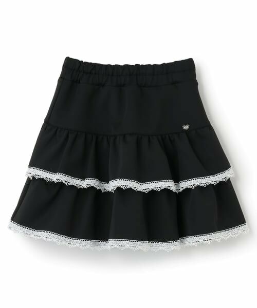 mezzo piano / メゾピアノ ショート・ハーフ・半端丈パンツ | 裾レース　ティアードスカパン（黒）