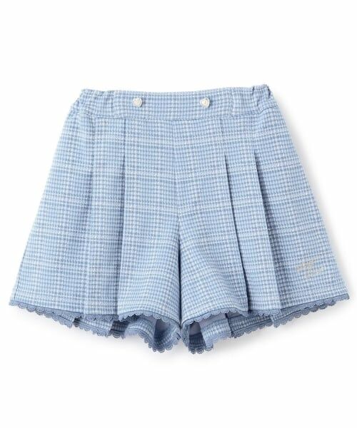 mezzo piano / メゾピアノ ショート・ハーフ・半端丈パンツ | カットジャガードチェック　タックキュロットスカート（サックス）