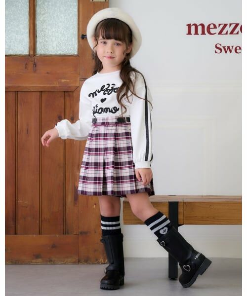 mezzo piano / メゾピアノ ショート・ハーフ・半端丈パンツ | サイドベルトつきチェックプリーツ　キュロットスカート（ベージュ）