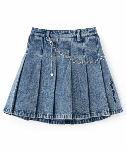 mezzo piano / メゾピアノ ショート・ハーフ・半端丈パンツ | 飾りチェーンつき　デニム・合皮　スカパン（紺）