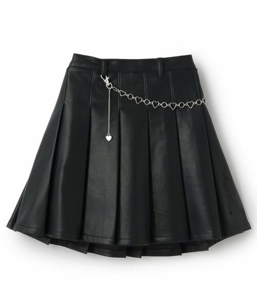 mezzo piano / メゾピアノ ショート・ハーフ・半端丈パンツ | 飾りチェーンつき　デニム・合皮　スカパン（黒）