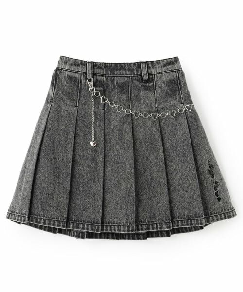 mezzo piano / メゾピアノ ショート・ハーフ・半端丈パンツ | 飾りチェーンつき　デニム・合皮　スカパン（グレー）