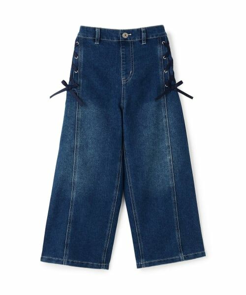 mezzo piano / メゾピアノ その他パンツ | レースアップ　ワイドパンツ（ブルー）