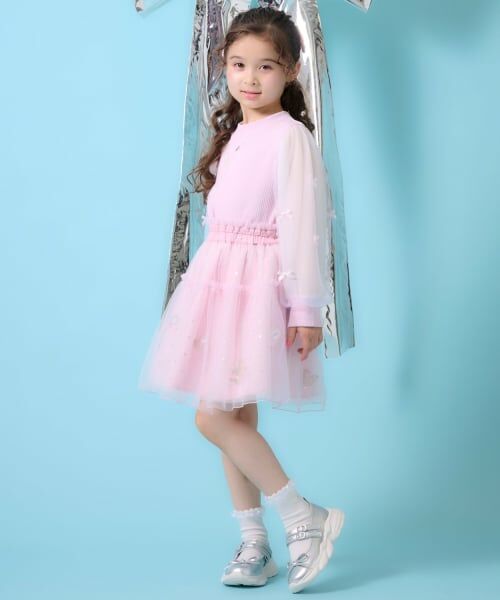 mezzo piano / メゾピアノ ミニ・ひざ丈スカート | バレエ刺しゅうチュールスカート（ライト ピンク）