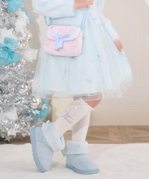 mezzo piano / メゾピアノ ミニ・ひざ丈スカート | バレエ刺しゅうチュールスカート（サックス）