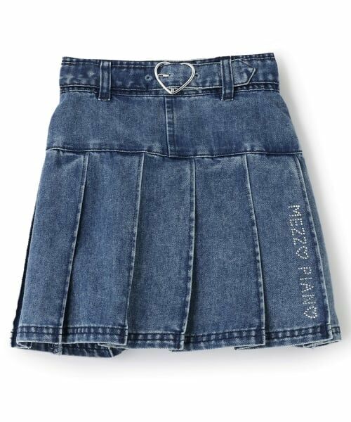 mezzo piano / メゾピアノ ミニ・ひざ丈スカート | ベルトつきプリーツスカート　インナーパンツセット（ブルー）