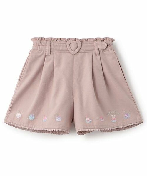 mezzo piano / メゾピアノ ショート・ハーフ・半端丈パンツ | ★プチフール刺しゅう　タックキュロットスカート（ピンク）