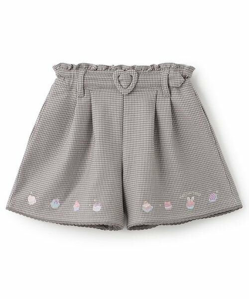 mezzo piano / メゾピアノ ショート・ハーフ・半端丈パンツ | ★プチフール刺しゅう　タックキュロットスカート（グレー）