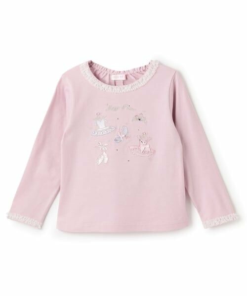 mezzo piano / メゾピアノ Tシャツ | バレエ刺しゅう　長袖Tシャツ（ピンク）