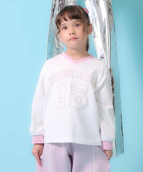 mezzo piano / メゾピアノ Tシャツ | レースナンバリング　長袖Tシャツ（オフ ホワイト）