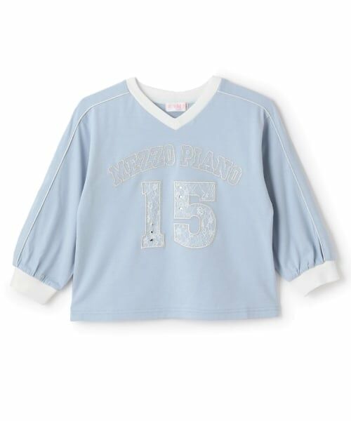 mezzo piano / メゾピアノ Tシャツ | レースナンバリング　長袖Tシャツ（サックス）