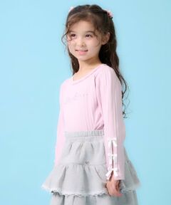 mezzo piano / メゾピアノ Tシャツ | ラインストーンロゴ　テレコ長袖Tシャツ