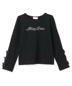 mezzo piano / メゾピアノ Tシャツ | ラインストーンロゴ　テレコ長袖Tシャツ