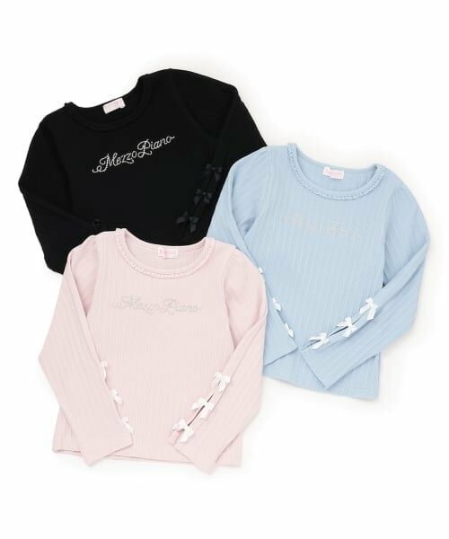 mezzo piano / メゾピアノ Tシャツ | ラインストーンロゴ　テレコ長袖Tシャツ | 詳細7